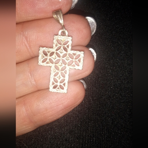 Filigree Cross Pendant Double Sided Marked 925 Sterling Silver Geometric Design - Picture 3 of 3